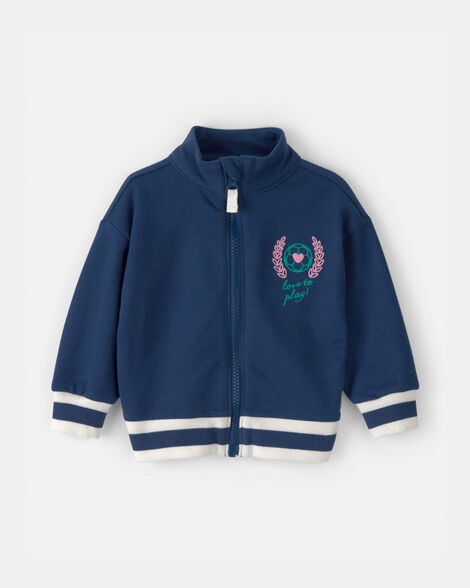 baby girl varsity french terry zip-up jacket - blue