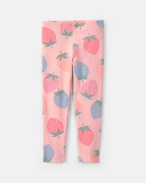 toddler girl strawberry pull-on stretch leggings - pink