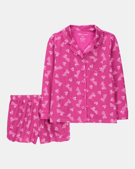 kid barbie coat style loose fit 2-piece pajamas - pink