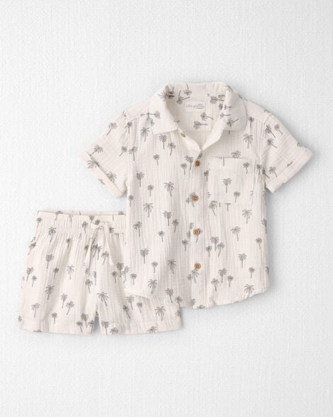 Toddler Boy 2-Piece Organic Cotton Gauze Top & Short Set in Palm Trees