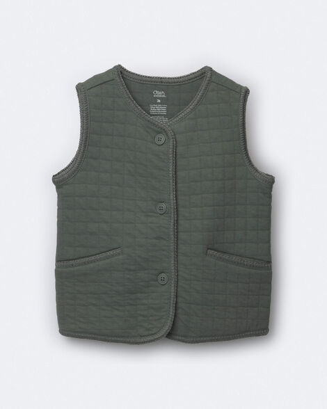 Toddler Girl Quilted Vest - Olive