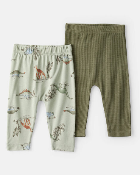 baby boy 2-pack dinosaur print purelysoft pull-on pants - green