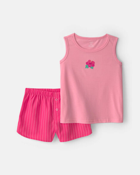 girls 2-piece flower sleeveless pajama set - pink