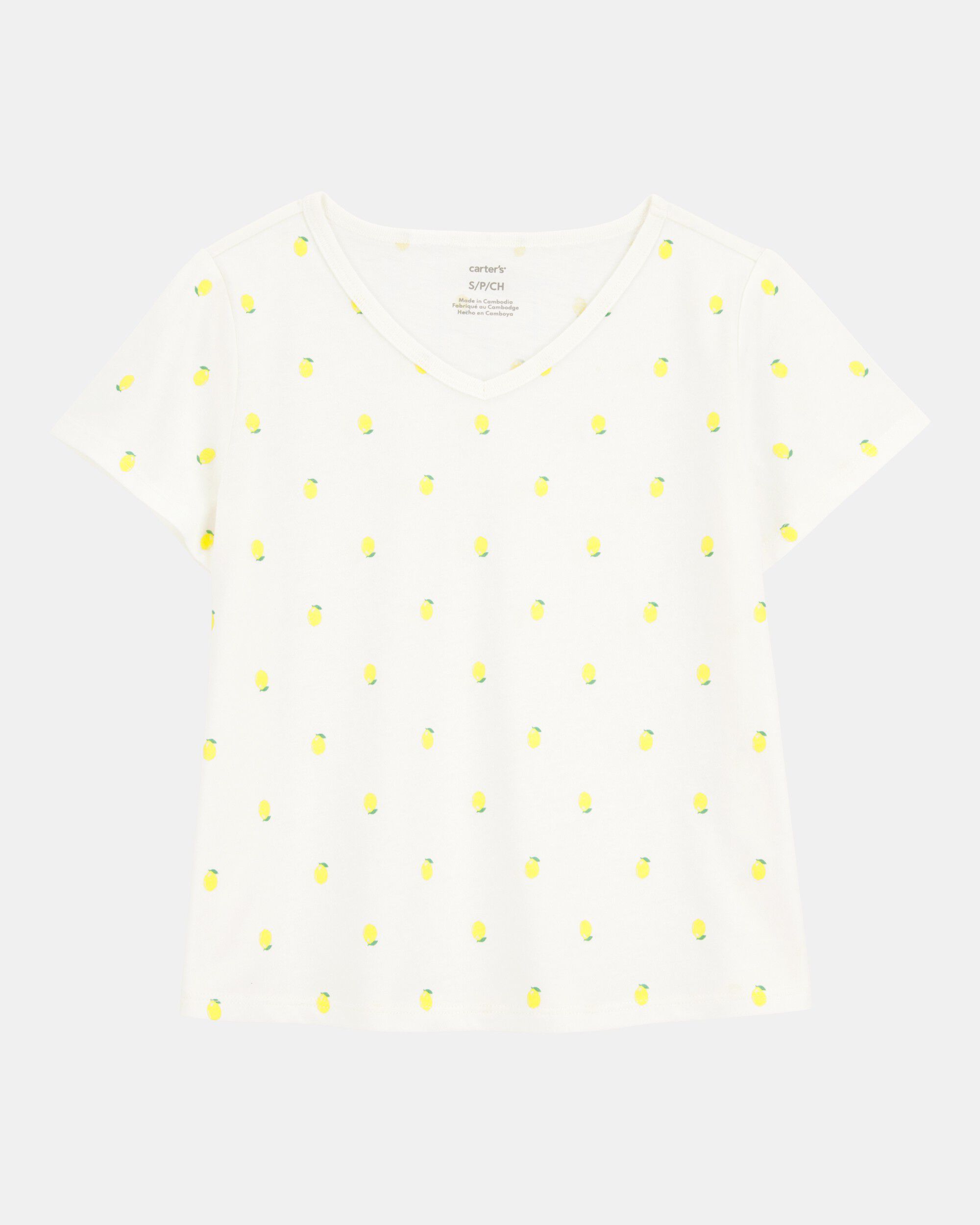 Kid Lemon Print Short-Sleeve Fashion Top - Ivory