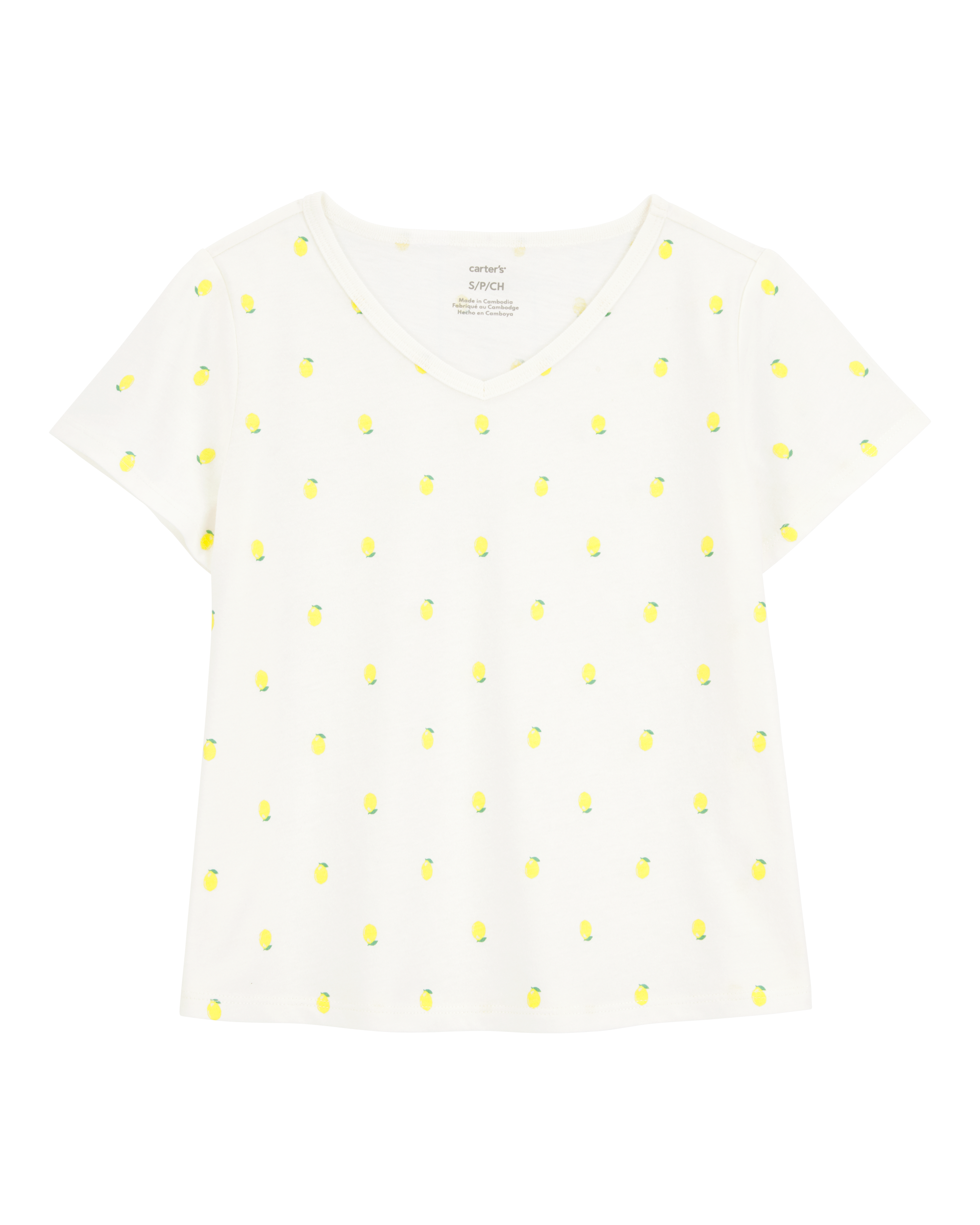 Kid Lemon Print Short-Sleeve Fashion Top - Ivory