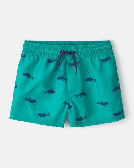 toddler boy whale swim trunks - teal