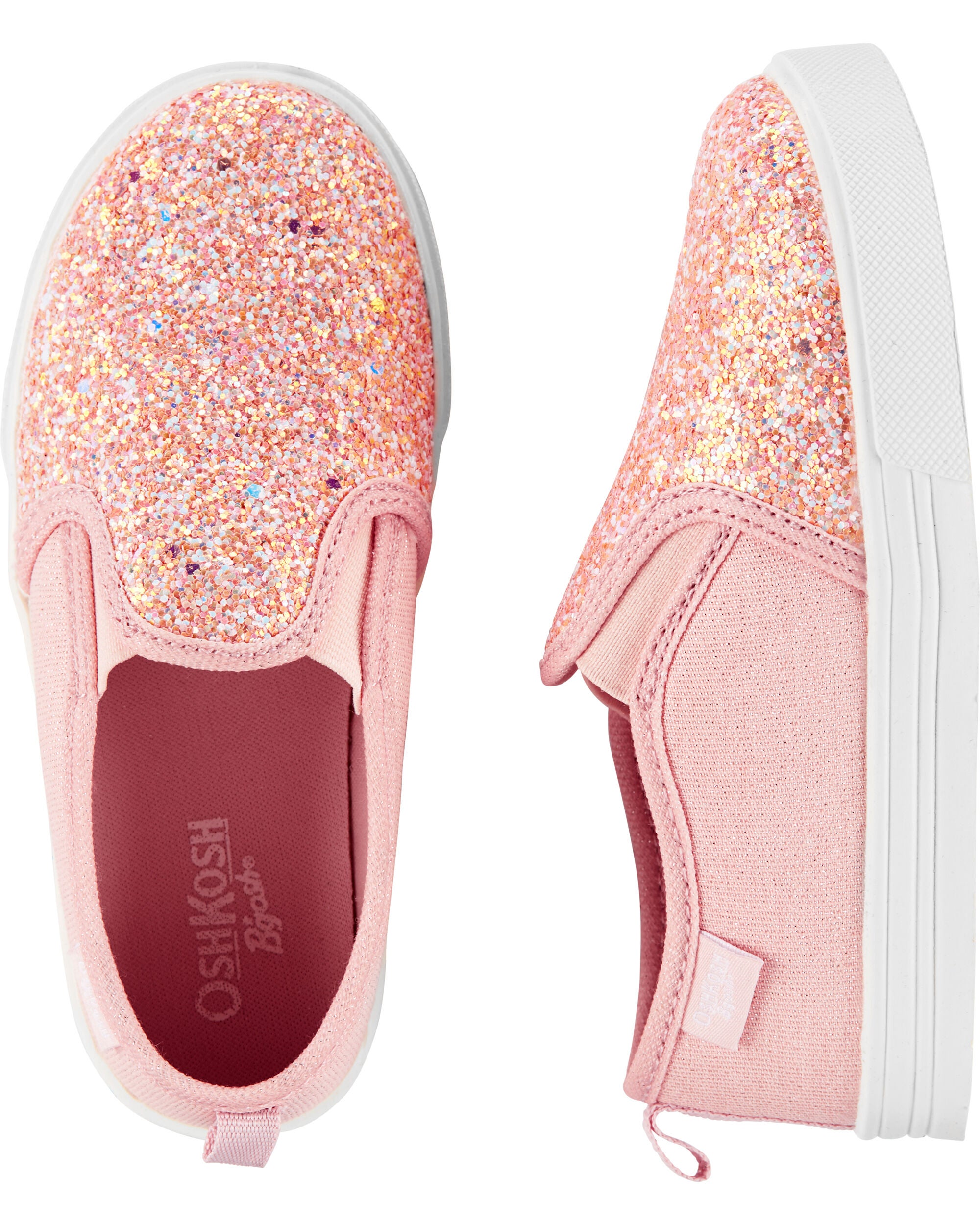 pink glitter slip on shoes