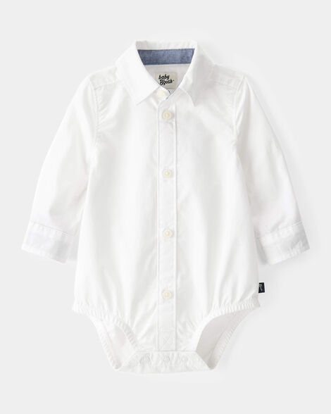 Baby Boy Long-Sleeve Button-Down Bodysuit - White