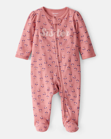 baby little sister 2-way zip cotton sleep & play pajamas