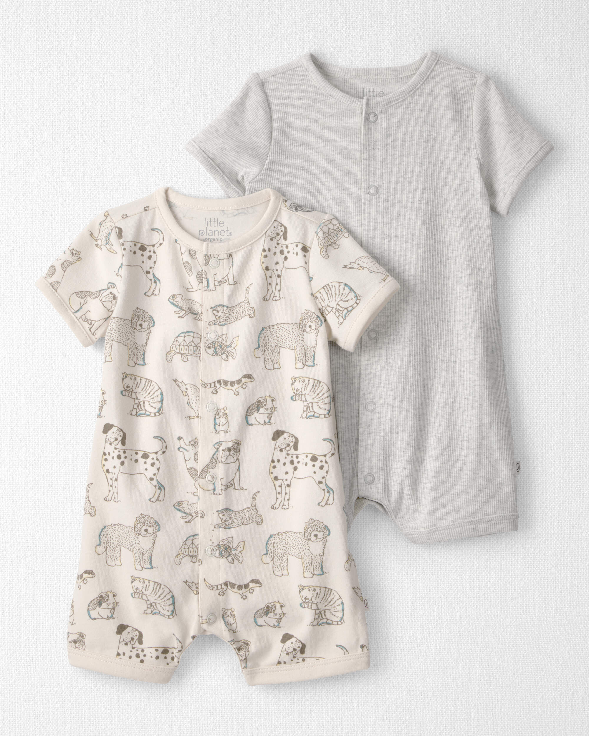 Little Planet Baby 2-Pack Organic Cotton Rompers in Pet Print 12M Pets Heather Grey 25$