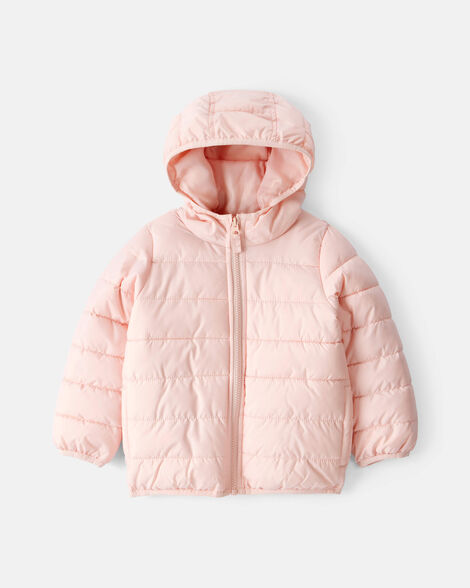 toddler girl midweight packable puffer - pink
