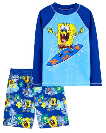 Kid Spongebob Squarepants Rashguard & Swim Trunks Set