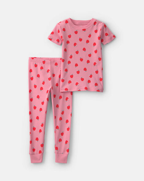toddler girl apple 100% cotton 2-piece pajama set - pink
