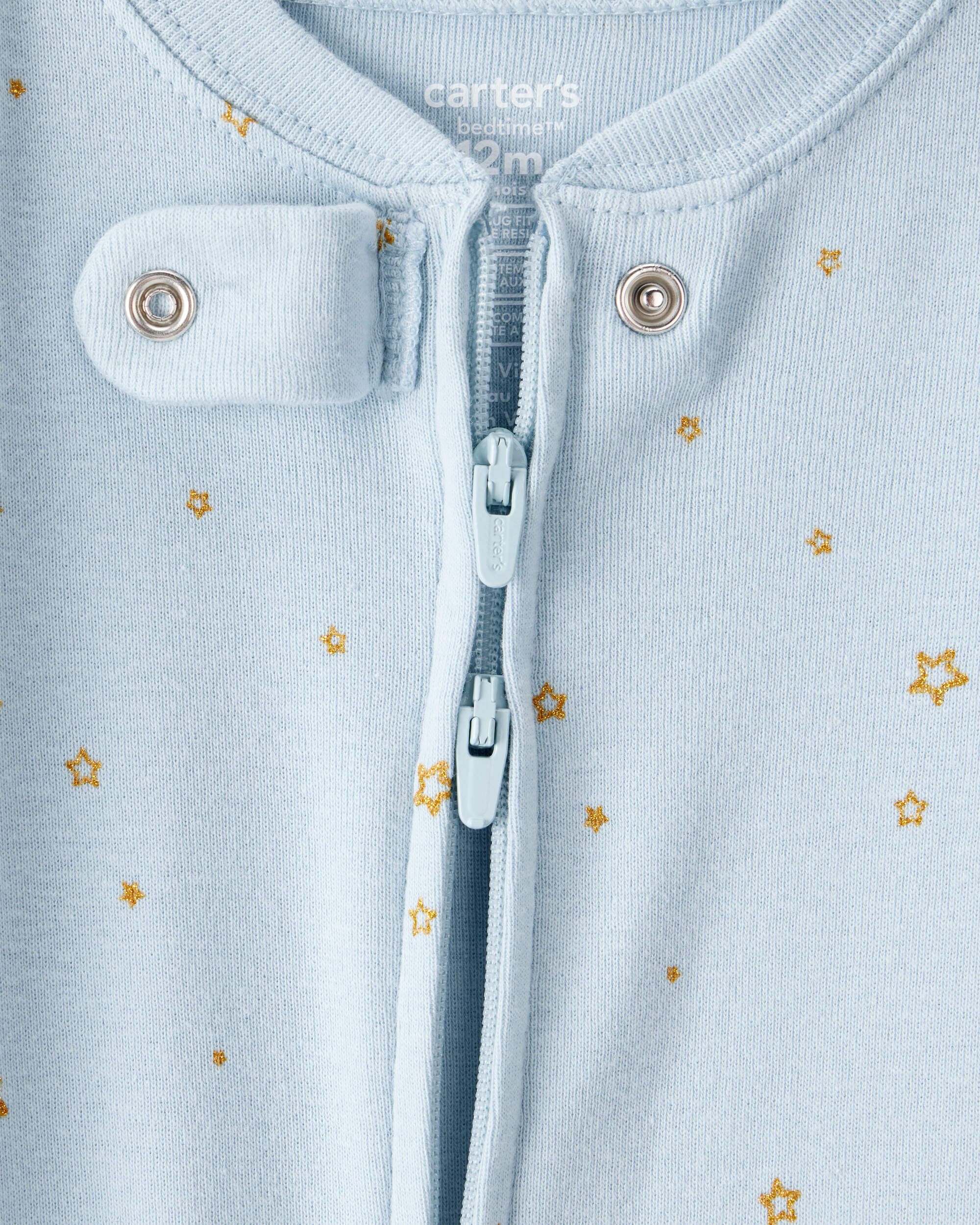 Baby Girl Unicorn Star Print 100% Cotton Long-Sleeve 2-Way Zip 1-Piece Pajamas - Blue
