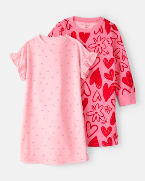 girls heart floral loose fit loose fit night gown - pink