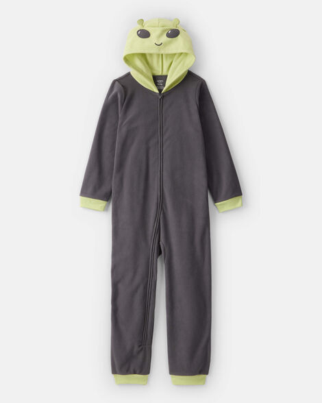 boys alien fleece hooded zip-up 1-piece pajama jumpsuit - grey