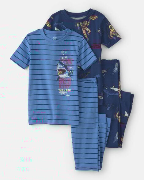 boys boat 100% cotton snug fit 4-piece pajama set - blue