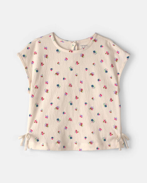 girls floral short-sleeve top - cream