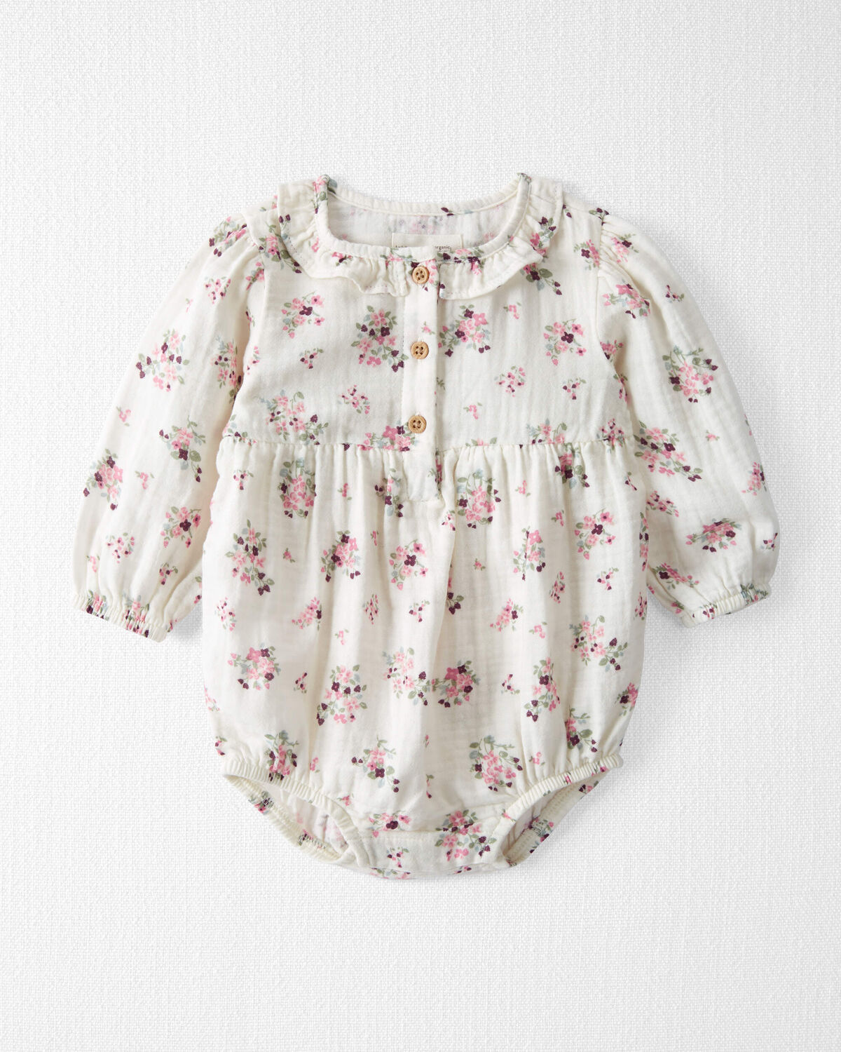 Baby Organic Cotton Gauze Ruffle Bubble in Wildberry Bouquet 