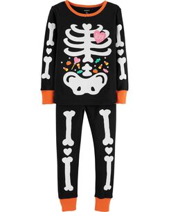 2 piece glow in the dark halloween snug fit cotton pjs