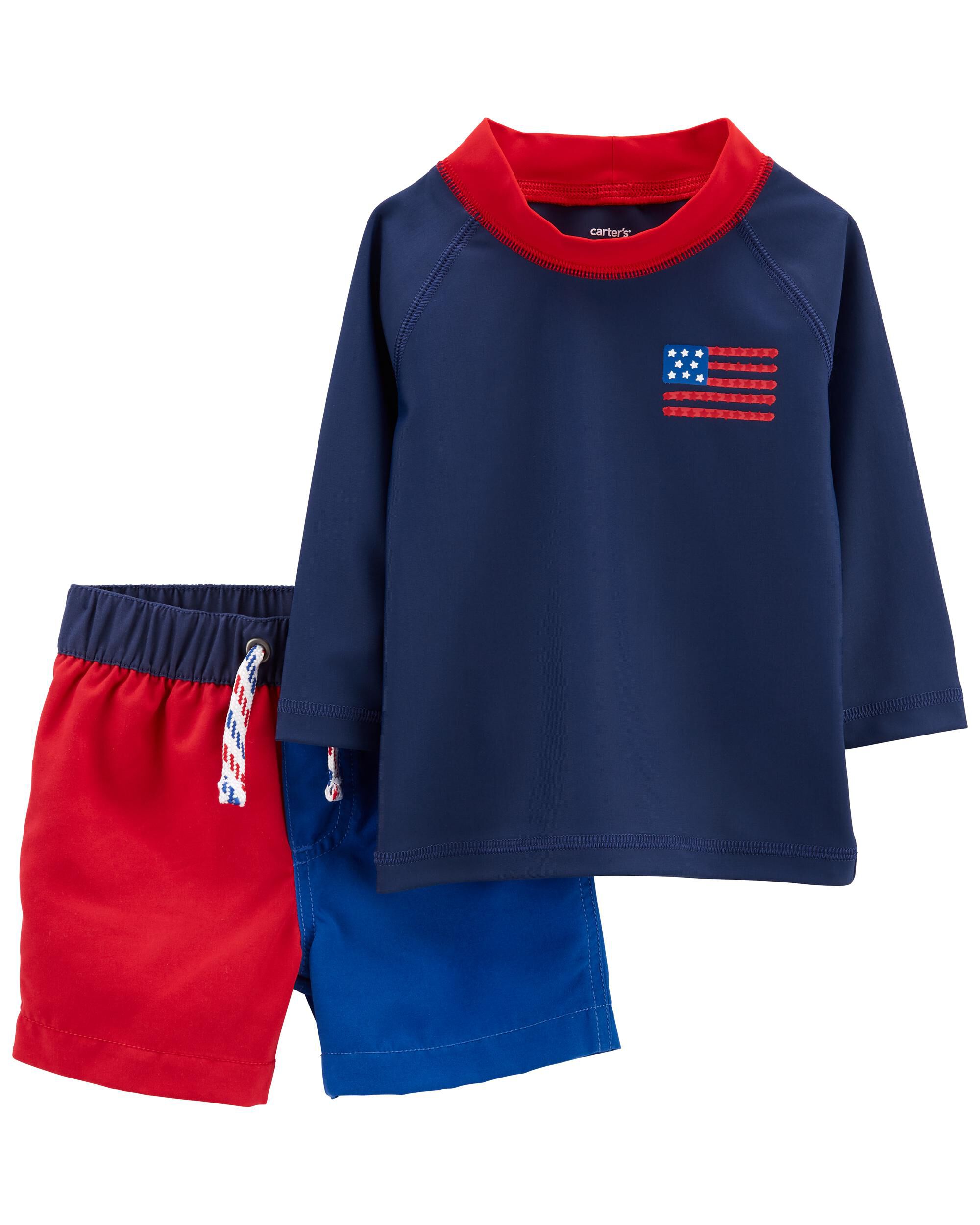 Baby 2 Piece American Flag Rashguard Swim Trunks Set Carter s Carter s