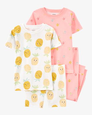 Product image 1 of Toddler 4-Piece Pineapple & Fish Print 100% Snug Fit Cotton Pajamas - Pink/Yellow