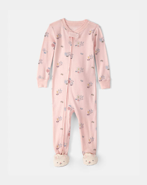baby girl easter bunny 100% cotton snug fit 1-piece pajama set - pink