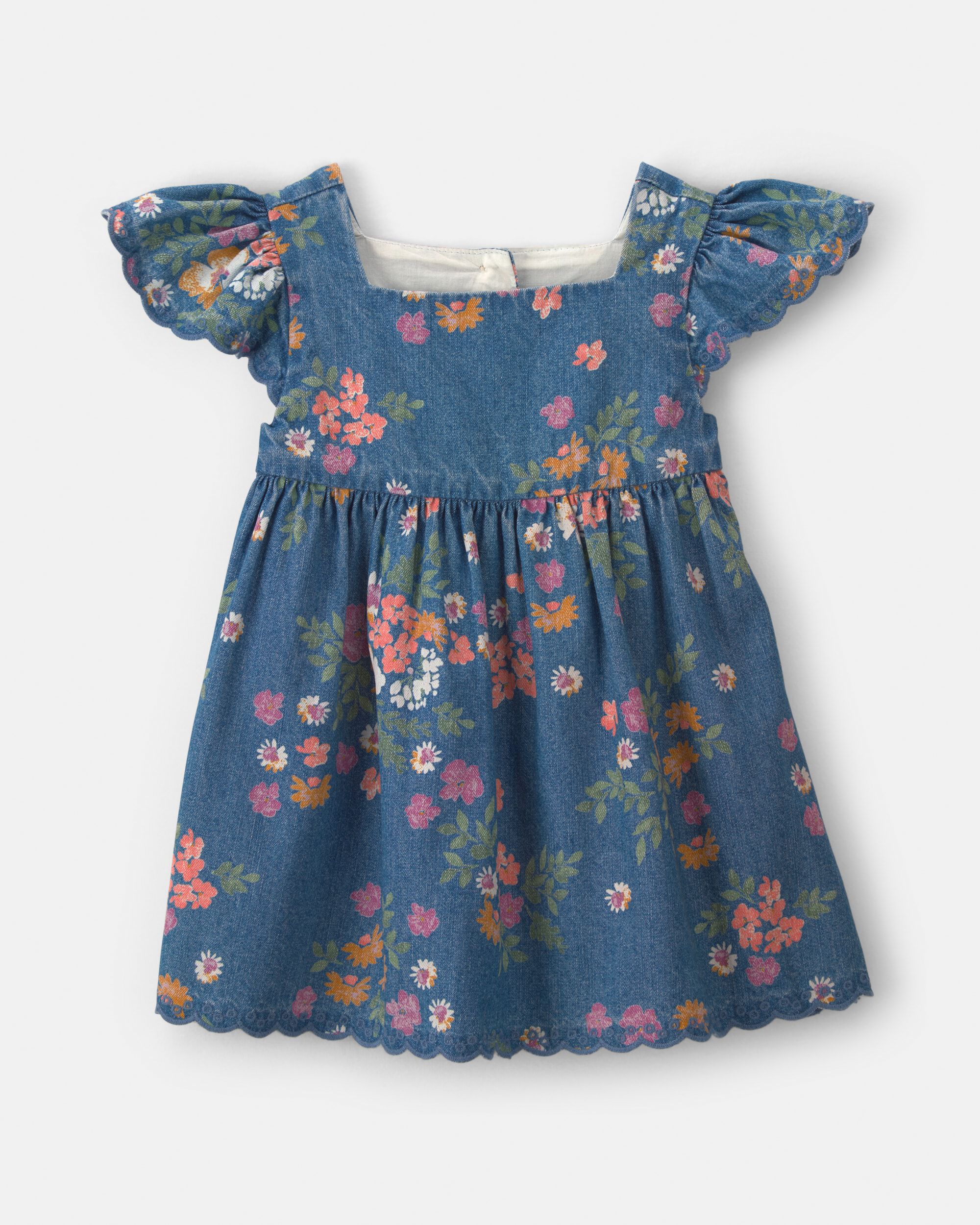 OshKosh B'gosh Baby Girl Floral Denim Short-Sleeve Dress - Dark Wash 12M Dark Wash