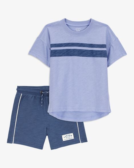 Product image 1 of Toddler 2-Piece Striped Short-Sleeve Tee & Pull-On Shorts Set - Blue