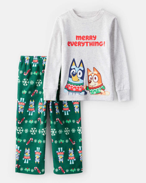 toddler bluey™ cotton long-sleeve loose fit 2-piece pajamas - grey/green
