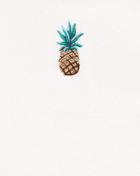 Product image 3 of Kid 2-Piece Pineapple Graphic Tee & Linen Look-Alike Flowy Pull-On Shorts Set - White/Blue