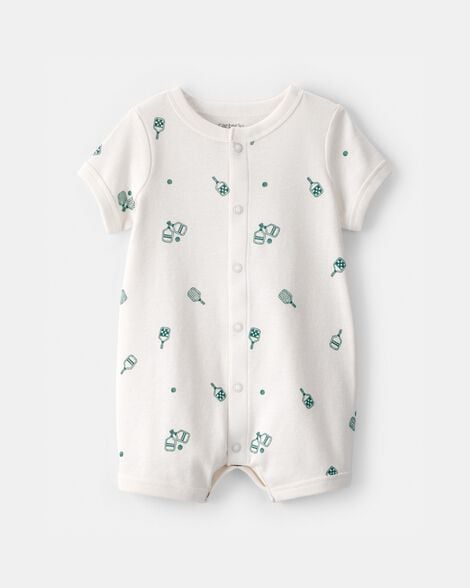 baby pickleball short-sleeve romper - white