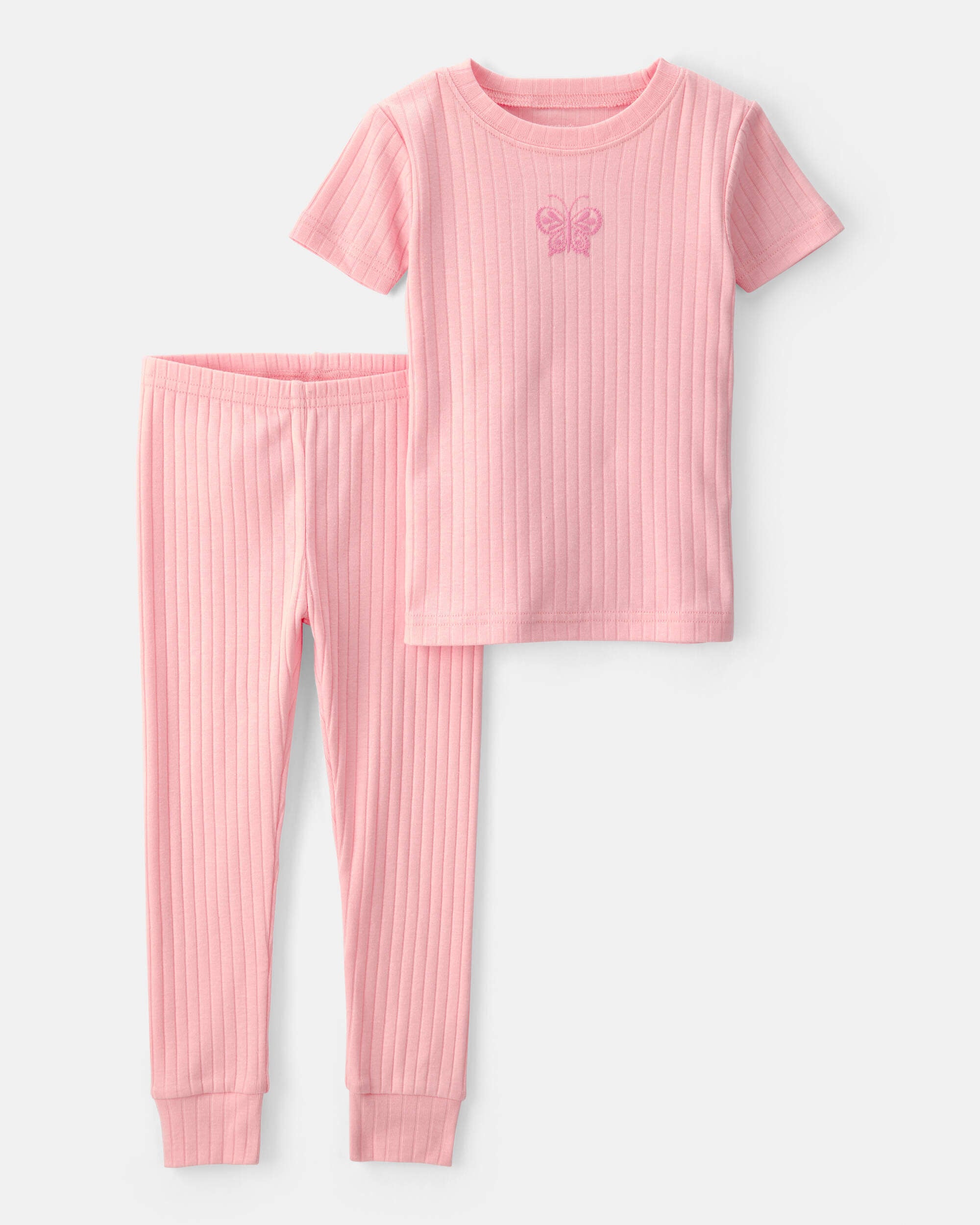 Carter's baby girl butterfly rib snug fit 2-piece pajama set 12M Pink