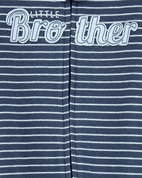 Product image 2 of Baby Boy Striped Little Bro 2-Way Zip Cotton Sleep & Play Pajamas - Blue