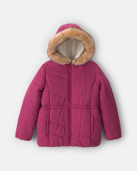 Girls Hooded Heavyweight Winter Jacket - Burgundy