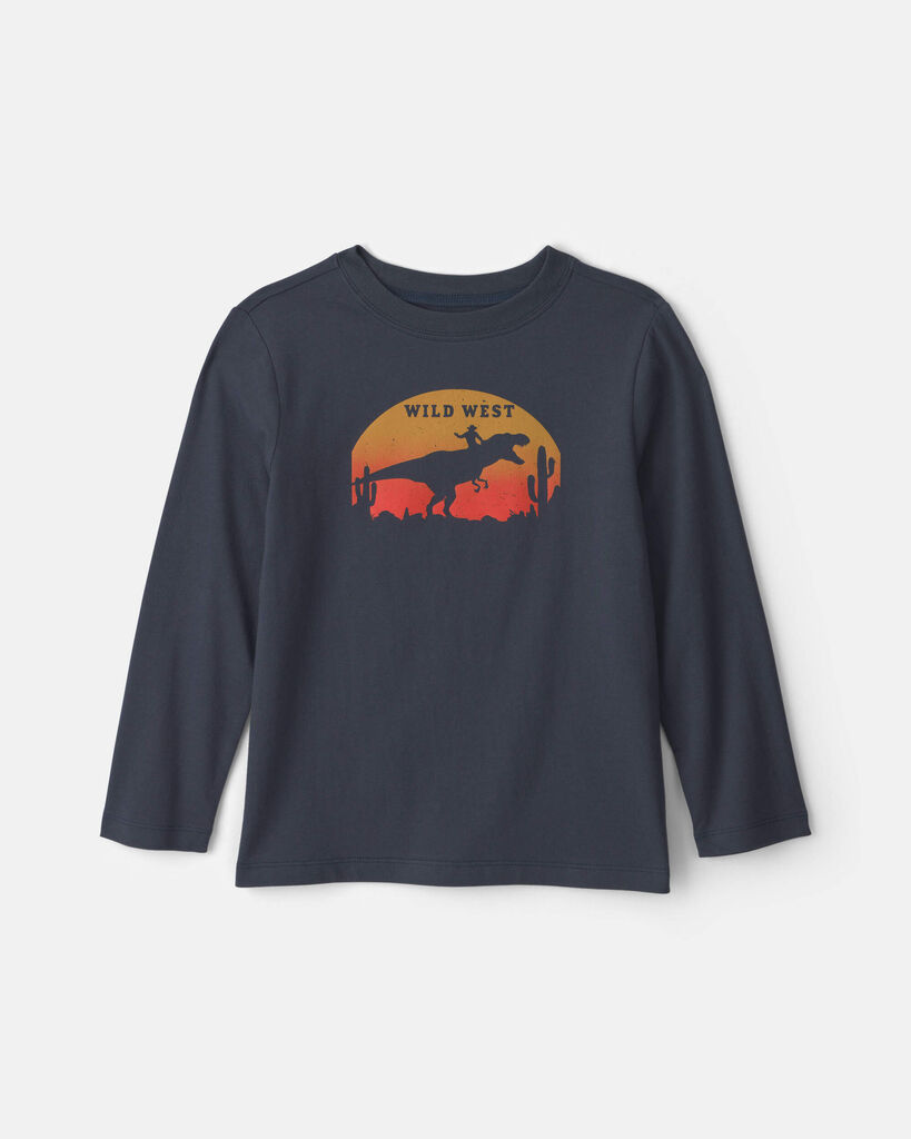 Carter's boys 'wild west' dinosaur long-sleeve graphic tee L Navy Blue