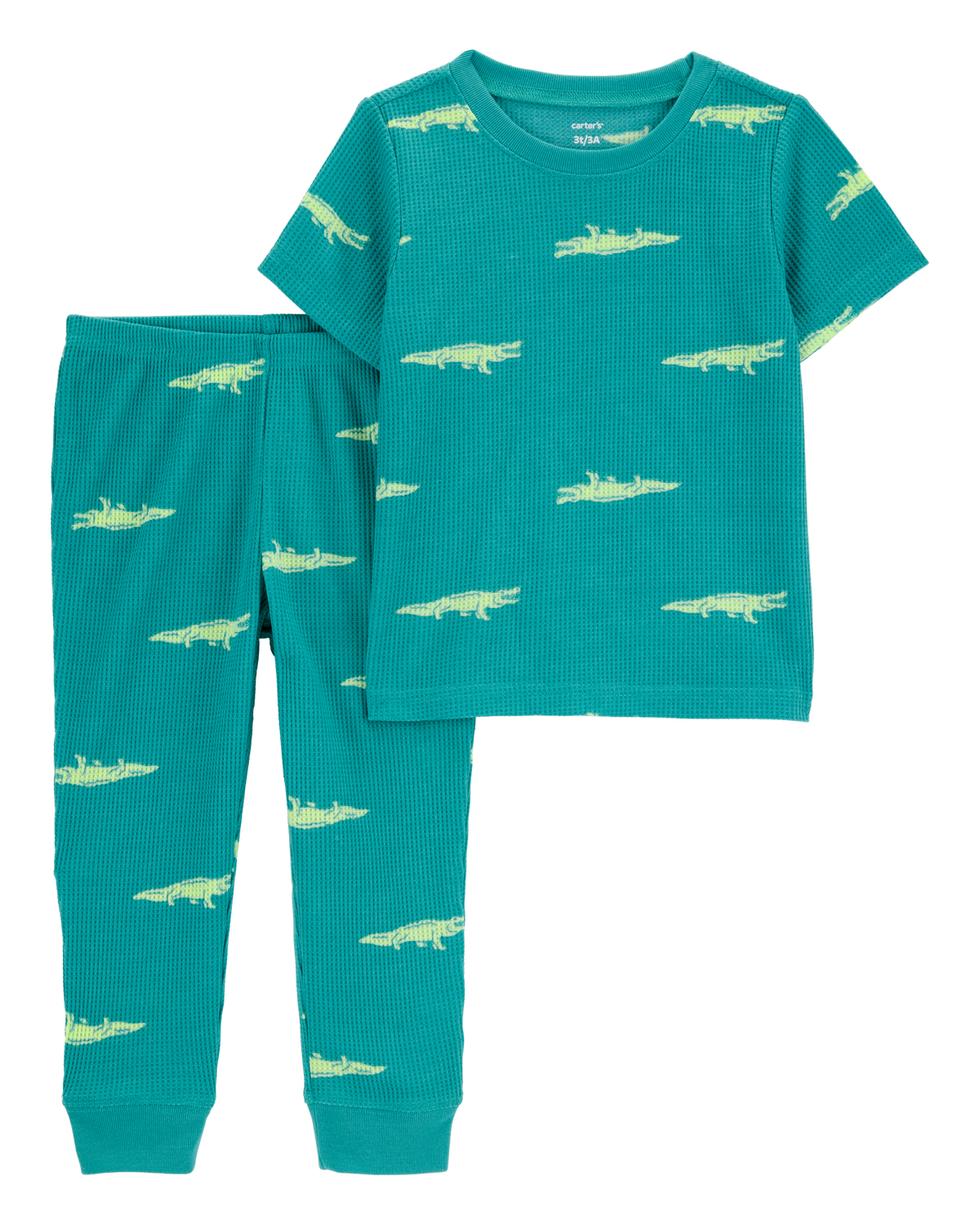 Toddler Boy Alligator Print Loose Fit Waffle Knit 2-Piece