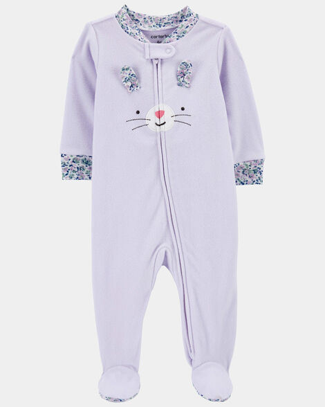 baby girl bunny loose fit long-sleeve sleep & play pajamas - purple
