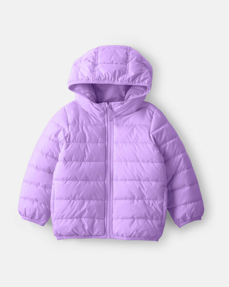 toddler girl midweight packable puffer - purple