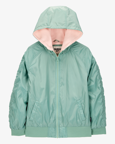 Girls Fleece-Lined Midweight Bomber Jacket - Green