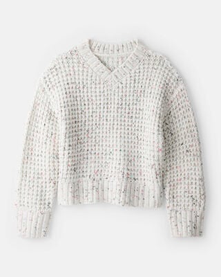 Girls Ribbed Sweater Knit Hoodie - Ivory