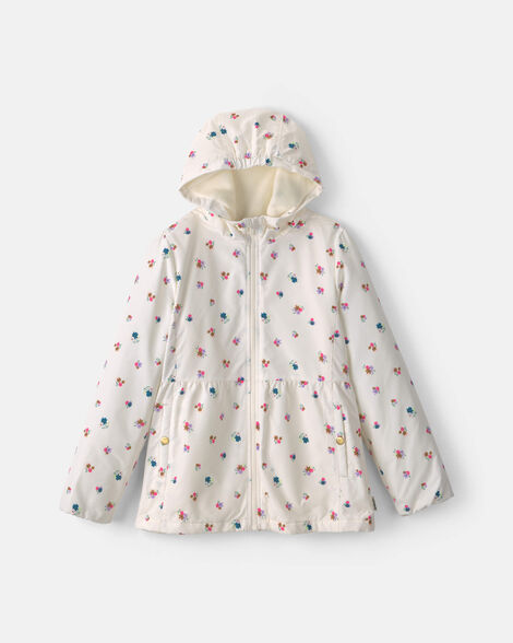 girls floral hooded midweight winter jacket - cream