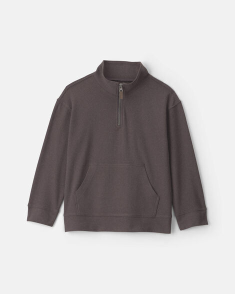 boys quarter-zip rib pullover sweatshirt - grey