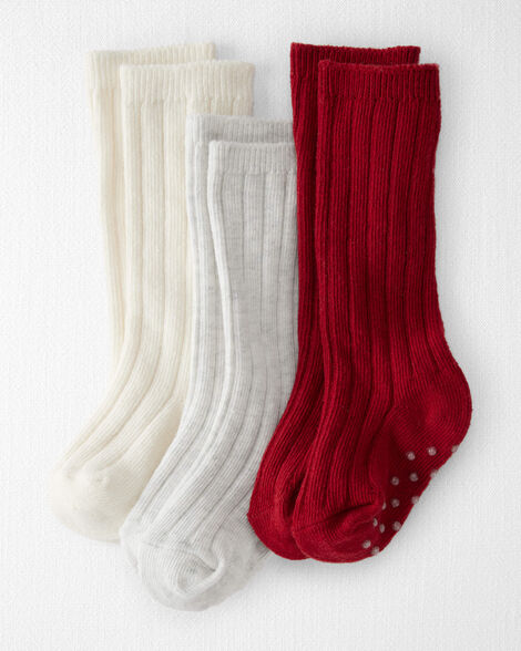 Baby Girl 3-Pack Knee-High No-Slip Socks Made with Organic Cotton
