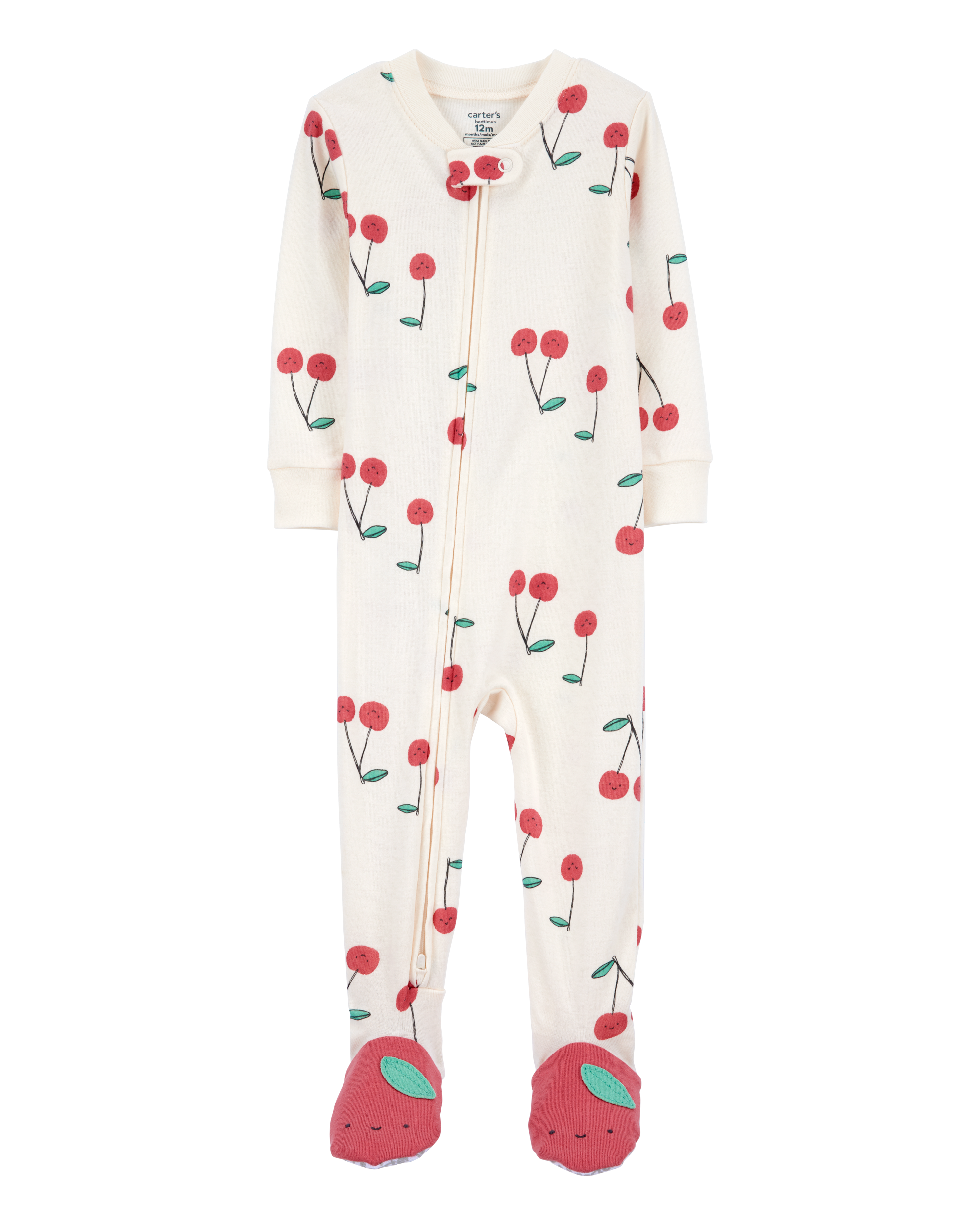 Toddler Girl Cherry Print Snug Fit Cotton Footie 1-Piece Pajamas
