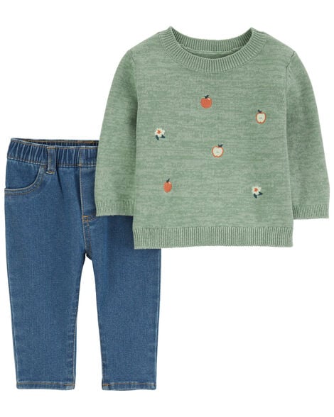  Product image 1 of Baby 2-Piece Apple Sweater & Denim Pant Set