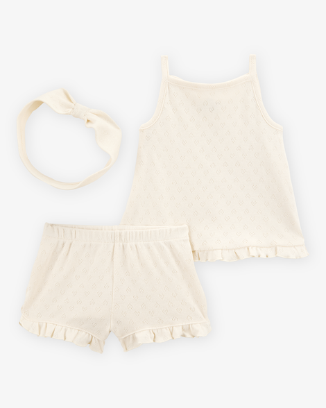 baby girl 3-piece pointelle heart outfit set - cream