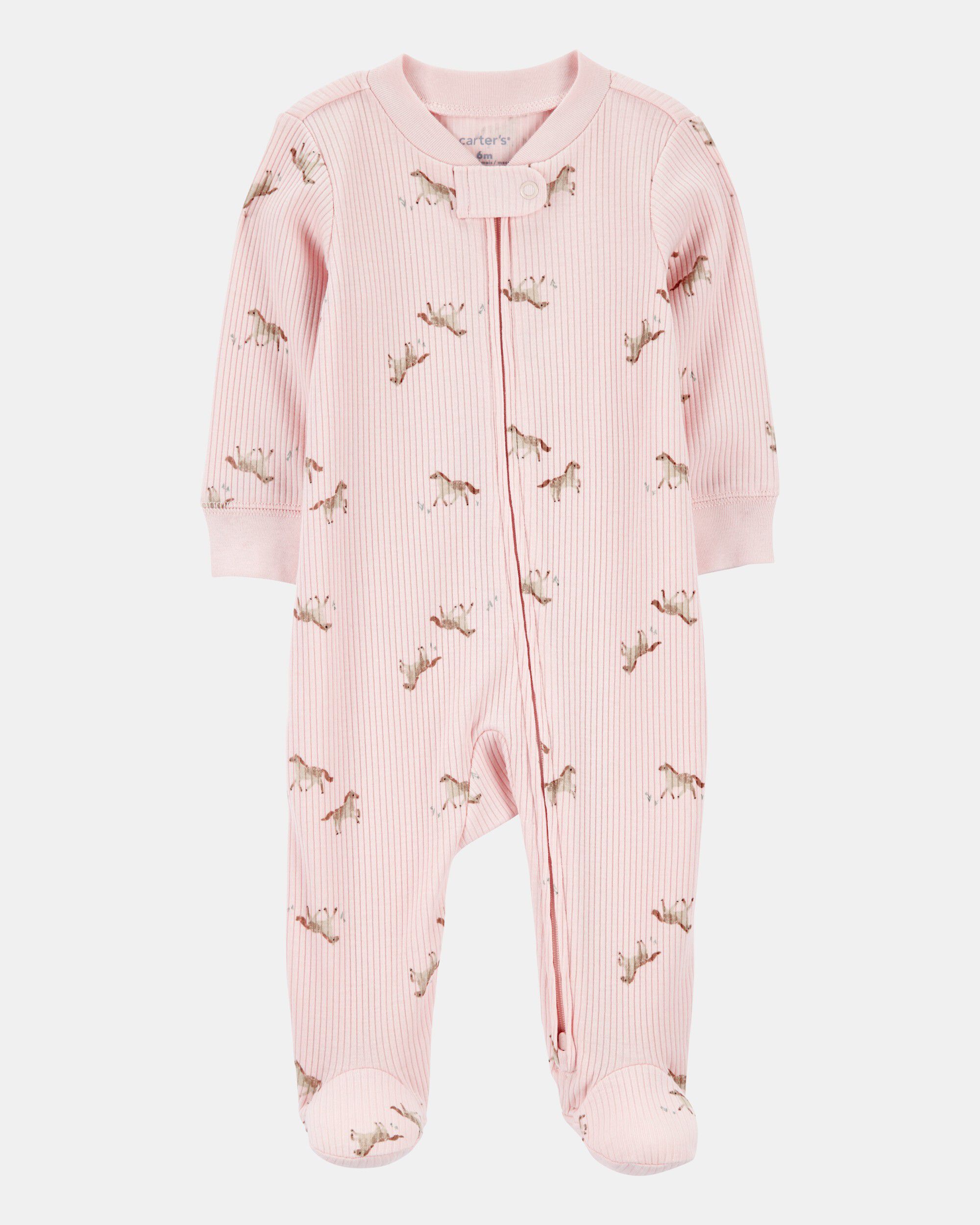 Carters baby girl horse print 2-way zip ribbed sleep play pajamas 3M Pink 9$