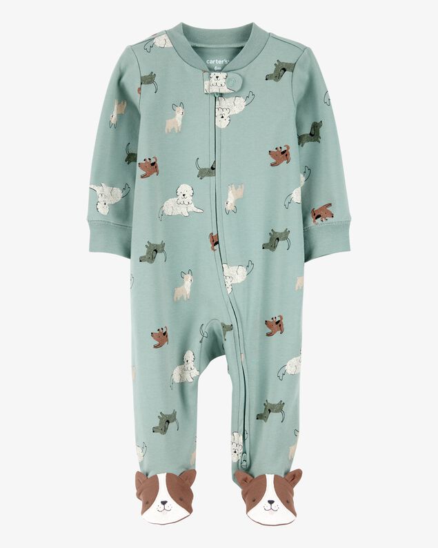 Product image 1 of Baby Boy Dog Print 2-Way Zip Cotton Sleep & Play Pajamas - Green