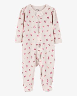Product image 1 of Baby Floral 2-Way Zip Thermal Sleep & Play Pajamas - Khaki